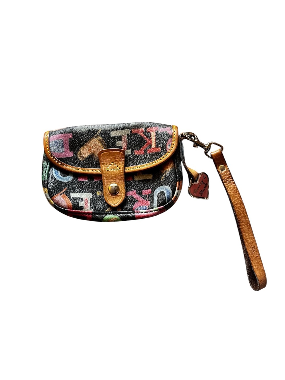Dooney & Bourke Black Multicolor Letter Print Leather Wristlet